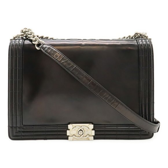 CHANEL Black Leather Logo Shoulder Bag - Picture 1 of 10